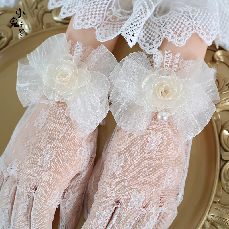 Xiaogui - Lace Bowknot Flower Vintage Lolita Gloves - Image 5