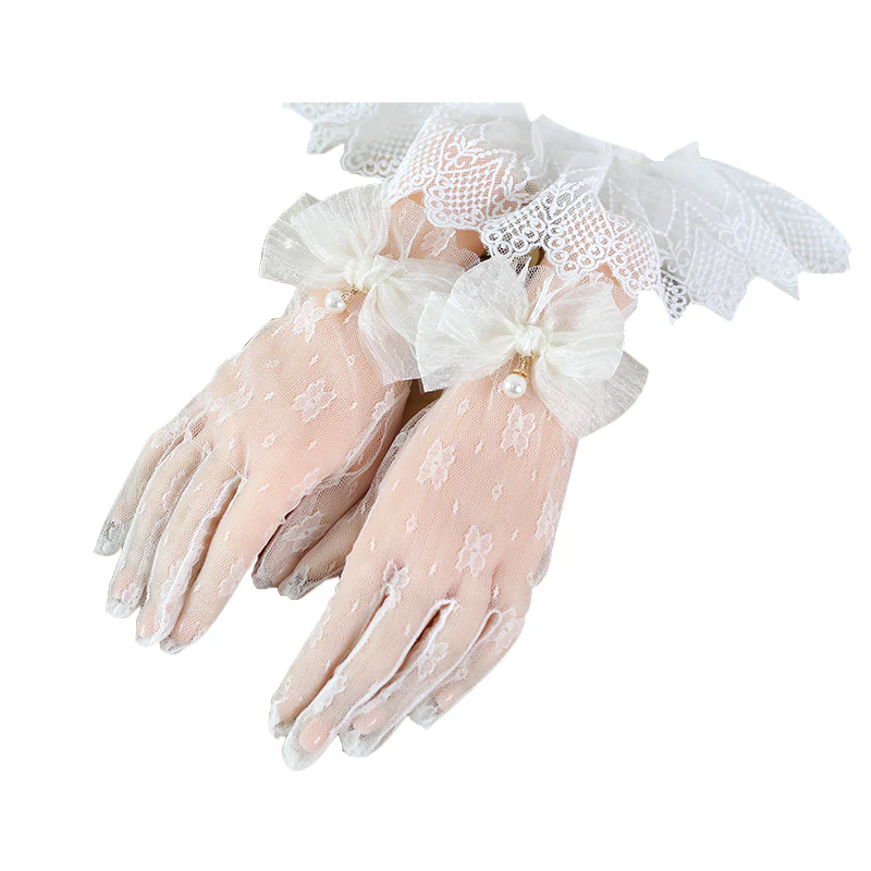 Xiaogui - Lace Bowknot Flower Vintage Lolita Gloves - Image 6