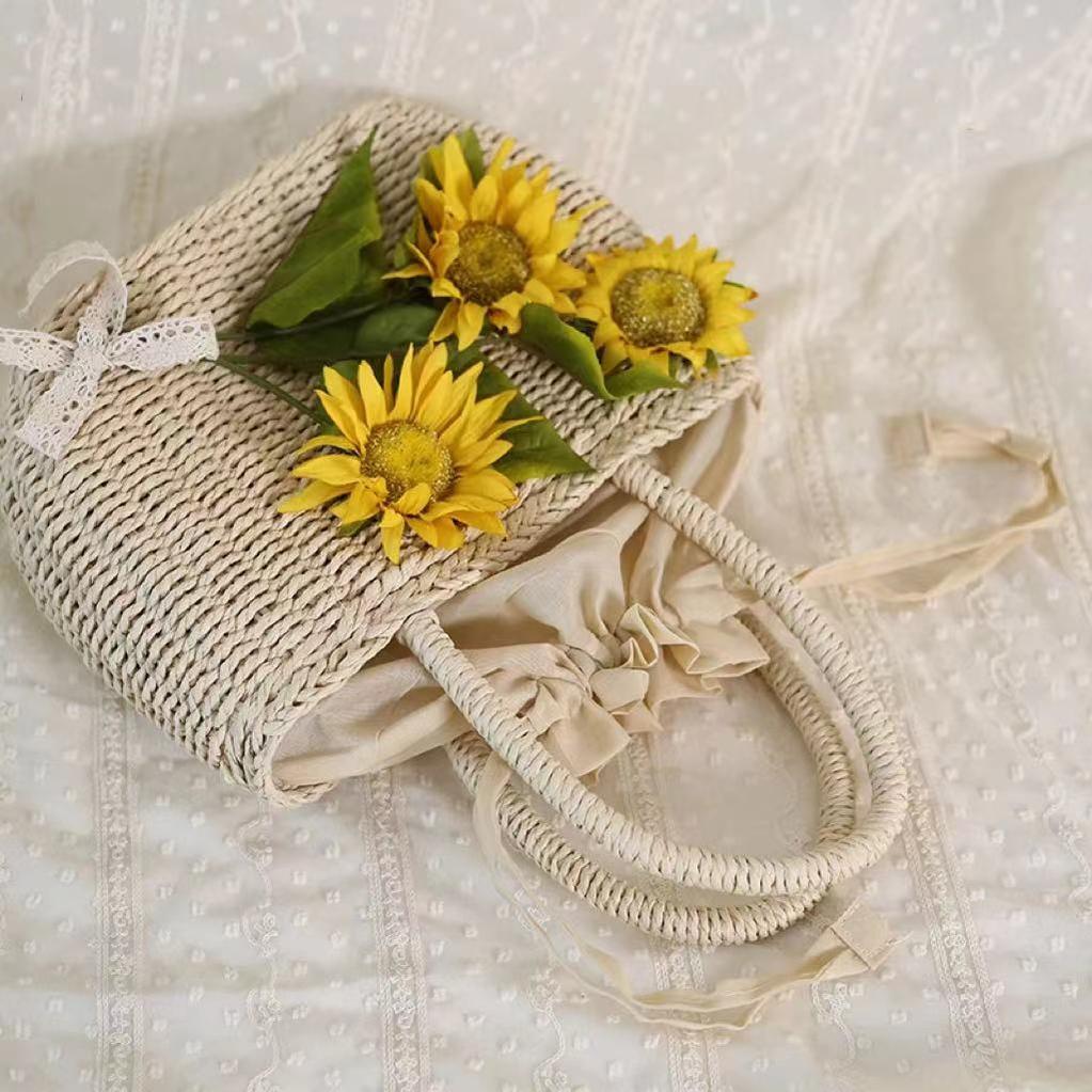 Xiaogui - Daily Lolita Bag Sunflower Straw Shopping Bag - Image 4