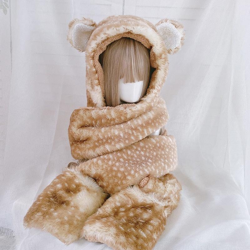 Xiaogui - Winter Kawaii Lolita Hat Antler Plush 3-in-1 Set - Image 8