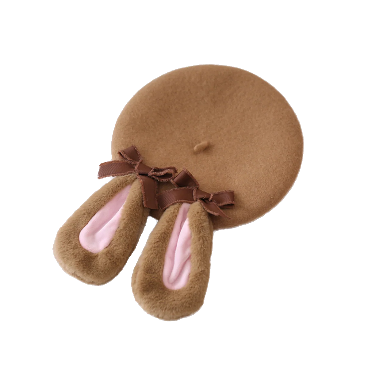 Xiaogui - Winter Lolita Beret Rabbit Ear Hat Bow Beret - Image 4
