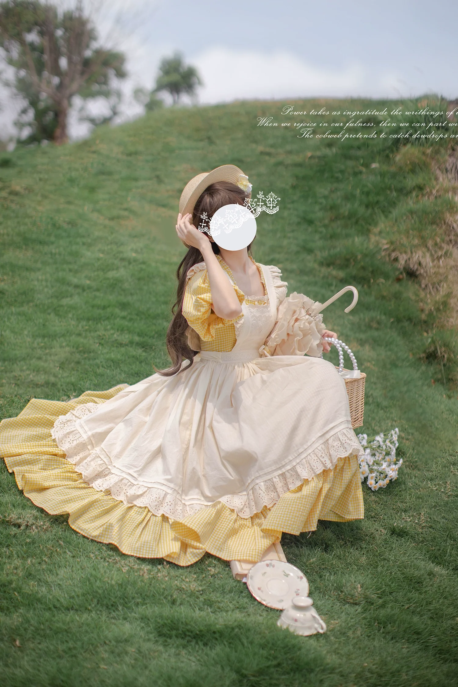 HuTaoMuJK - Belle - Yellow Lolita OP Dress Set Apron Dress Plaid Print - Image 10