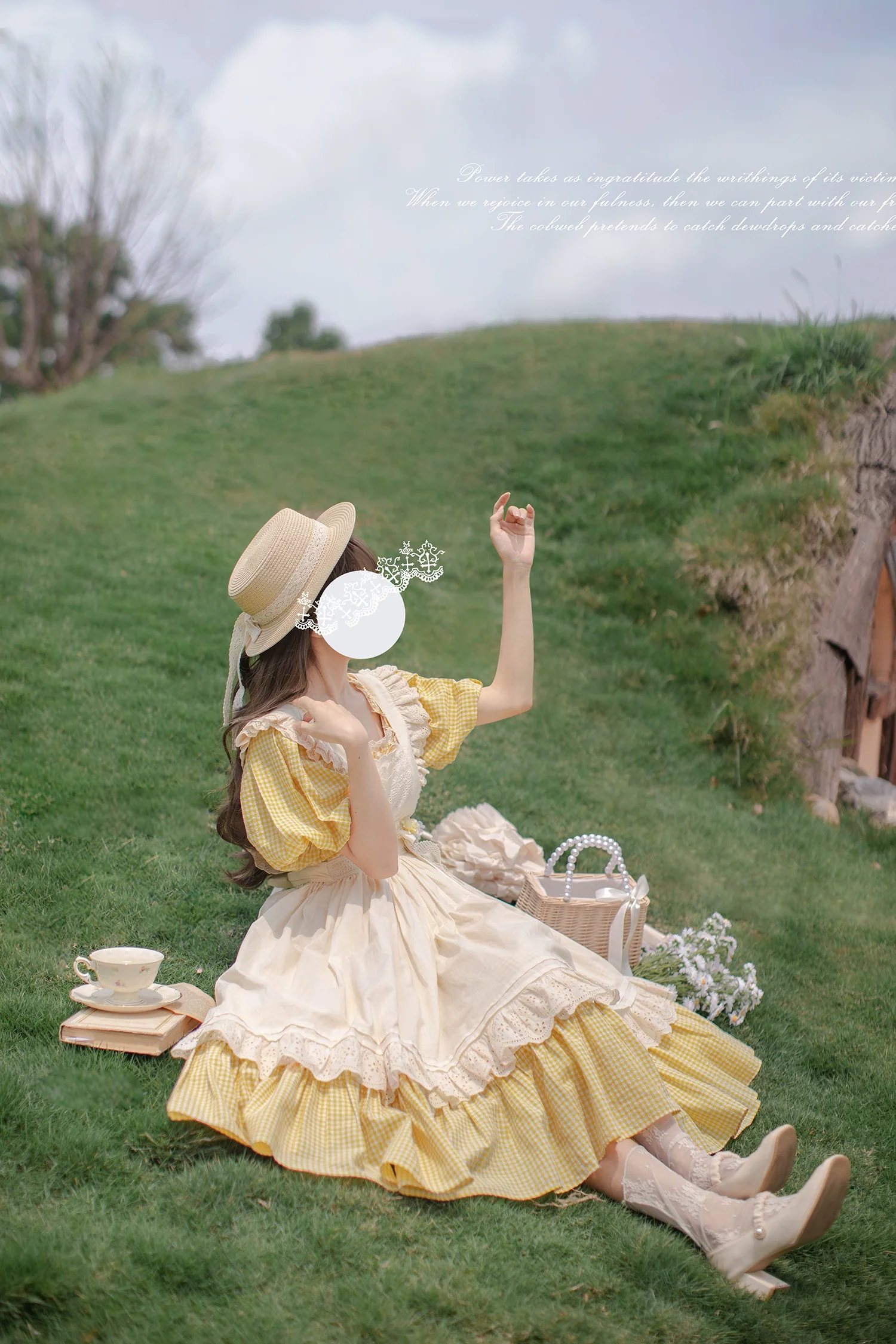HuTaoMuJK - Belle - Yellow Lolita OP Dress Set Apron Dress Plaid Print - Image 11