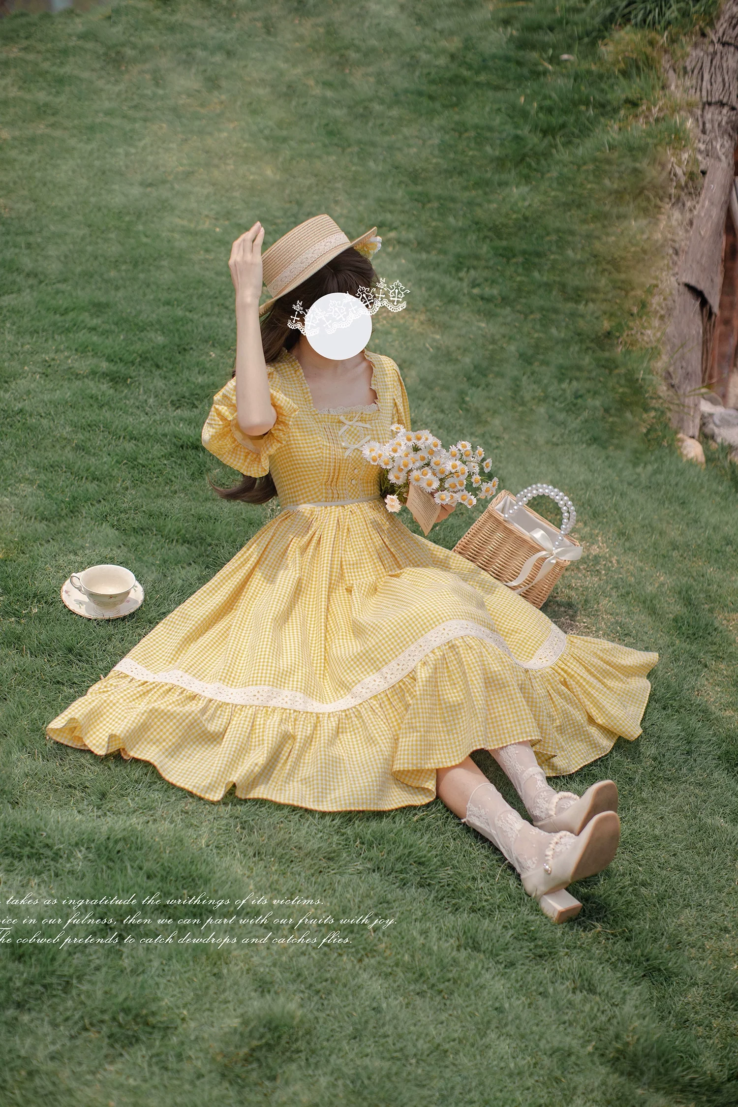 HuTaoMuJK - Belle - Yellow Lolita OP Dress Set Apron Dress Plaid Print - Image 15