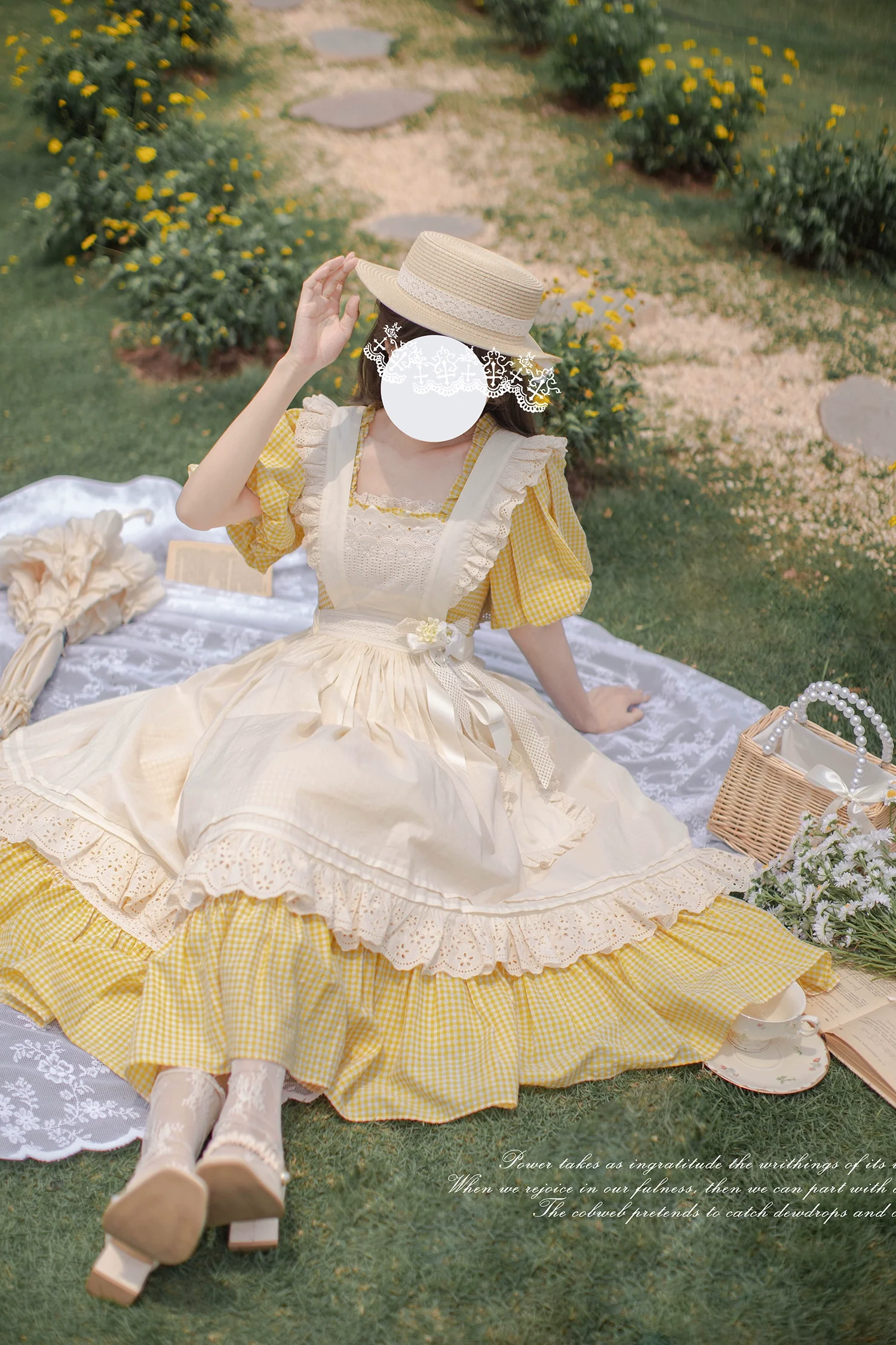 HuTaoMuJK - Belle - Yellow Lolita OP Dress Set Apron Dress Plaid Print - Image 16