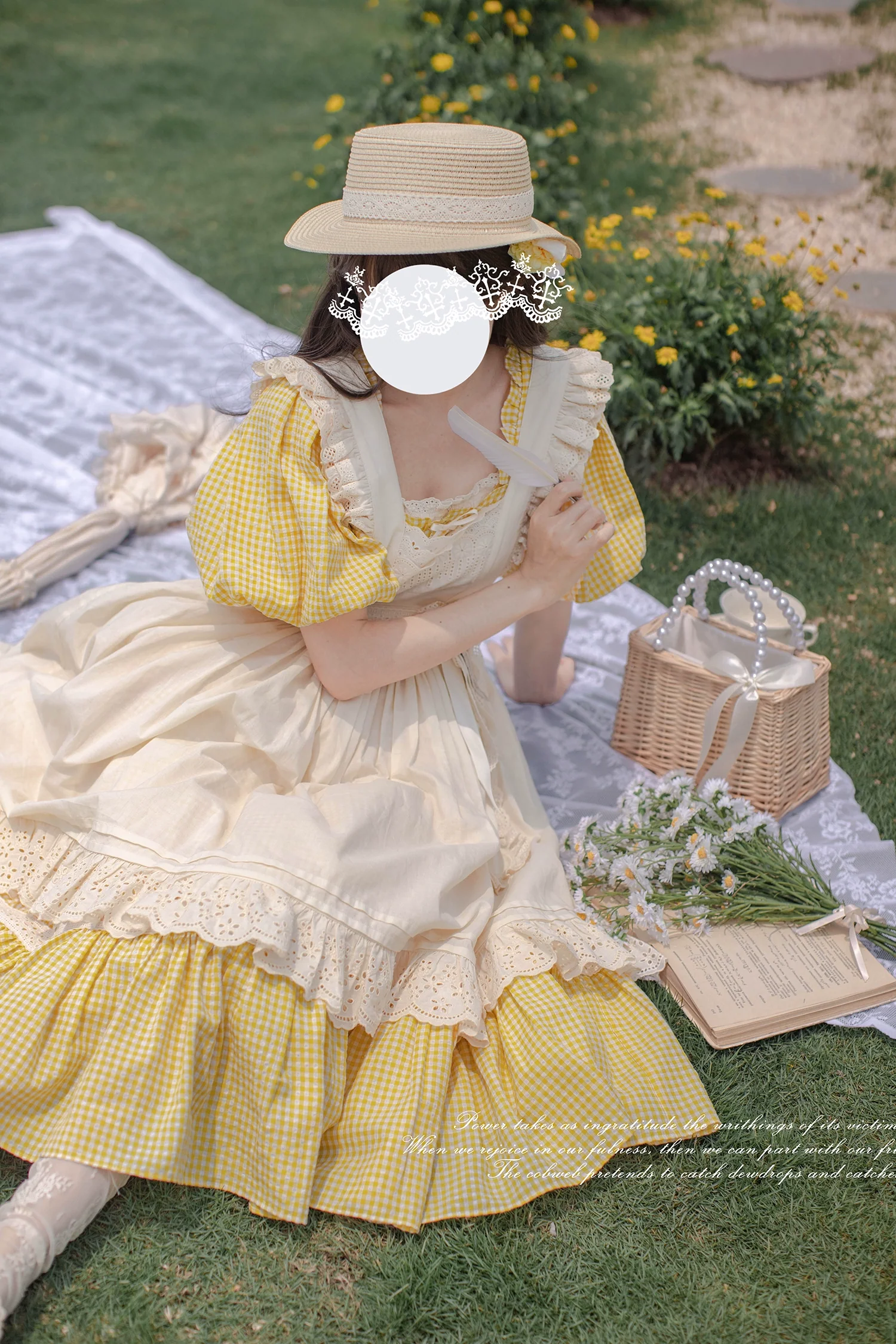 HuTaoMuJK - Belle - Yellow Lolita OP Dress Set Apron Dress Plaid Print - Image 17