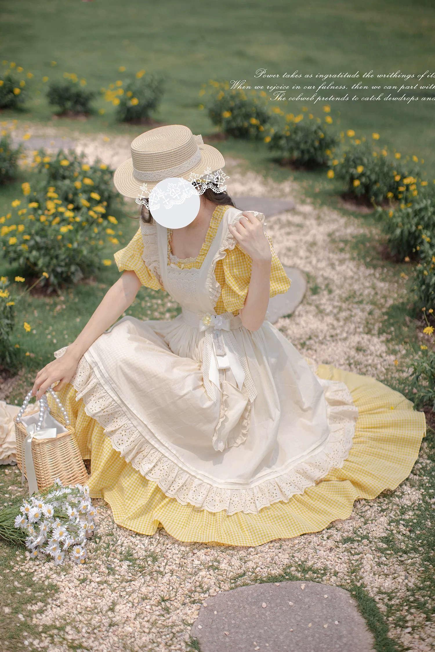 HuTaoMuJK - Belle - Yellow Lolita OP Dress Set Apron Dress Plaid Print - Image 18
