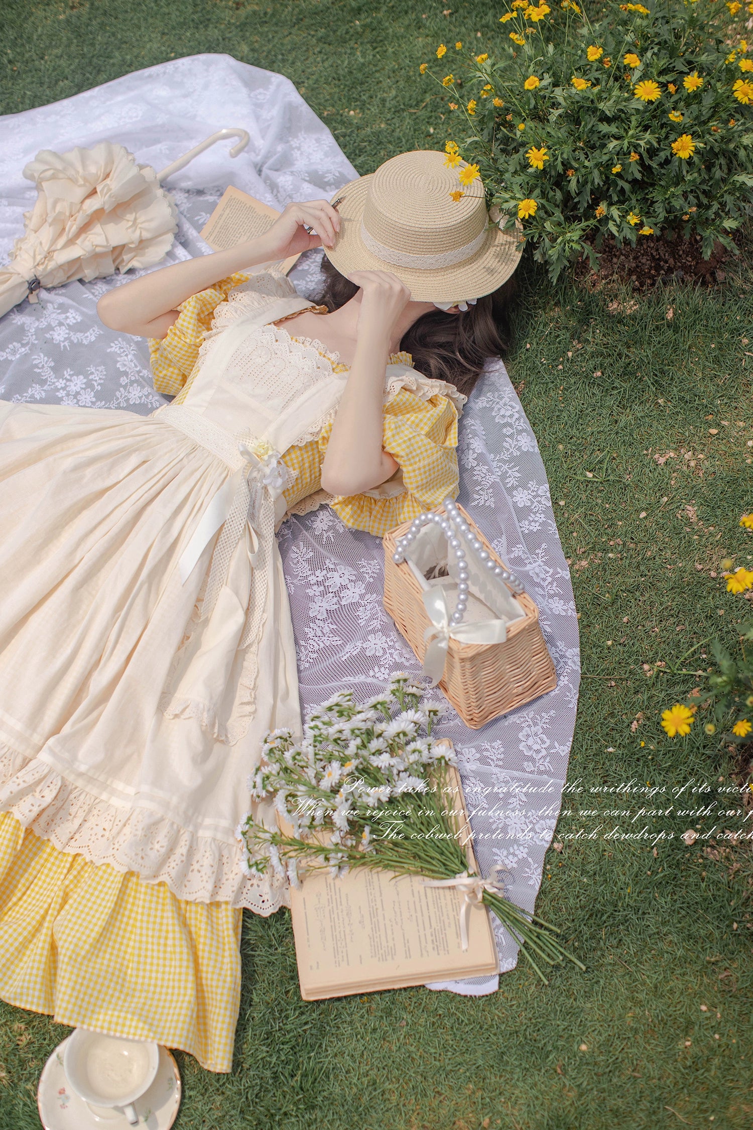 HuTaoMuJK - Belle - Yellow Lolita OP Dress Set Apron Dress Plaid Print - Image 19