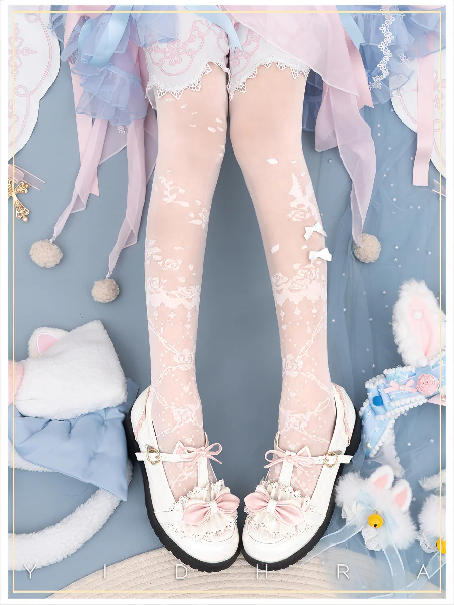Yidhra - Nightingale and Rose - Elegant Lolita Stereo Flower Thin Tights - Image 3